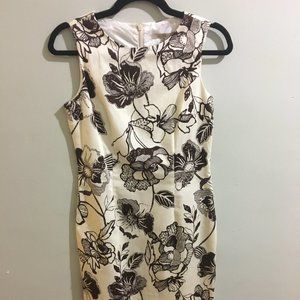 Floral Pencil Dress - Ivory & Brown - Item#53